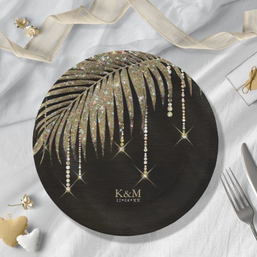 Jewel Palm Leaf Wedding Gold ID830 Papieren Bordje