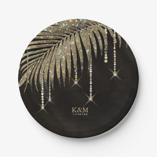 Jewel Palm Leaf Wedding Gold ID830 Papieren Bordje (Voorkant)