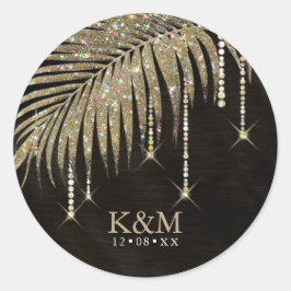 Jewel Palm Leaf Wedding Gold ID830 Ronde Sticker
