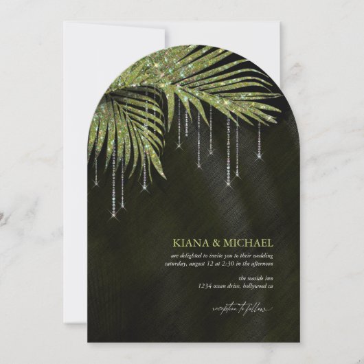 Jewel Palm Leaf Wedding Green Arch ID830 Kaart (Voorkant)