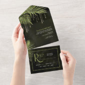 Jewel Palm Leaf Wedding Green ID830 All In One Uitnodiging (Afscheurbaar)