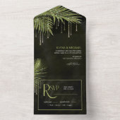 Jewel Palm Leaf Wedding Green ID830 All In One Uitnodiging (Binnen)