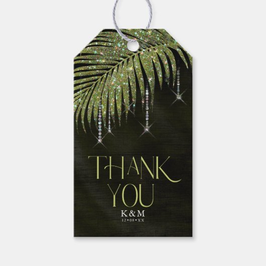 Jewel Palm Leaf Wedding Green ID830 Cadeaulabel (Voorkant)