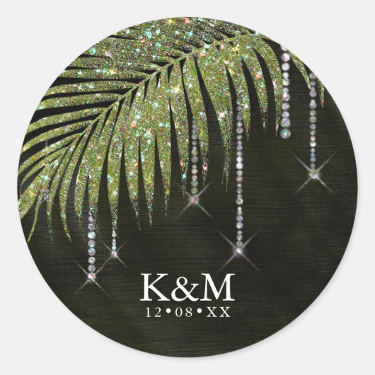Jewel Palm Leaf Wedding Green ID830 Classic Round Ronde Sticker (Voorkant)