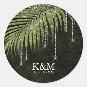 Jewel Palm Leaf Wedding Green ID830 Classic Round Ronde Sticker