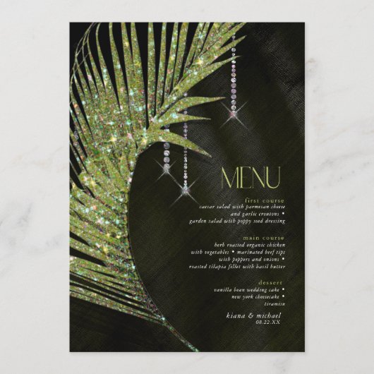 Jewel Palm Leaf Wedding Green ID830 Menu (Voorkant)