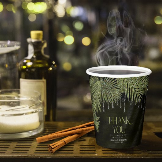 Jewel Palm Leaf Wedding Green ID830 Papieren Bekers