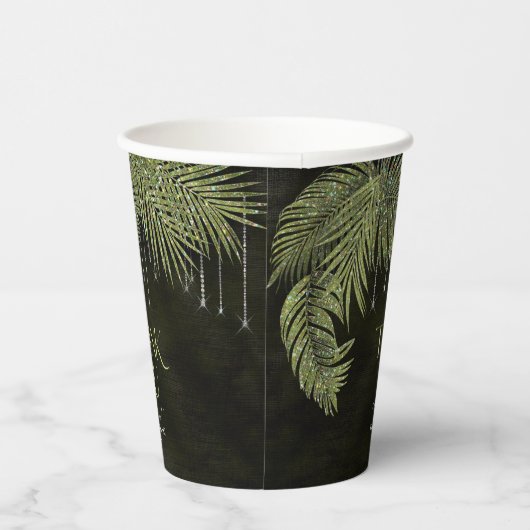Jewel Palm Leaf Wedding Green ID830 Papieren Bekers (Rechts)