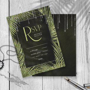 Jewel Palm Leaf Wedding Green ID830 RSVP Kaartje