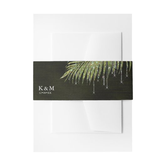 Jewel Palm Leaf Wedding Green ID830 Uitnodigingen Wikkel (Voorkant Voorbeeld)
