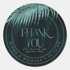 Jewel Palm Leaf Wedding Hartelijk dank Blauwgroen  Ronde Sticker