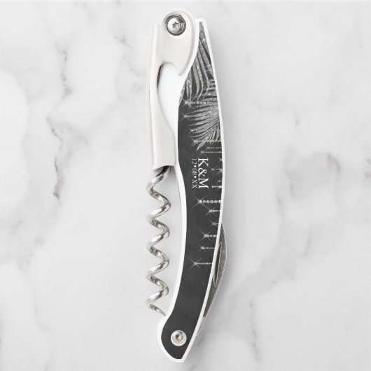 Jewel Palm Leaf Wedding Party Silver ID830 Kurkentrekker (Voorkant)