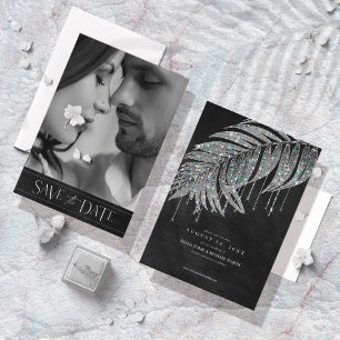 Jewel Palm Leaf Wedding Photo Silver ID830 Save The Date