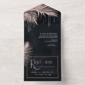 Jewel Palm Leaf Wedding Roos Gold ID830 All In One Uitnodiging (Binnen)