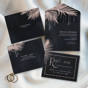 Jewel Palm Leaf Wedding Roos Gold ID830 All In One Uitnodiging