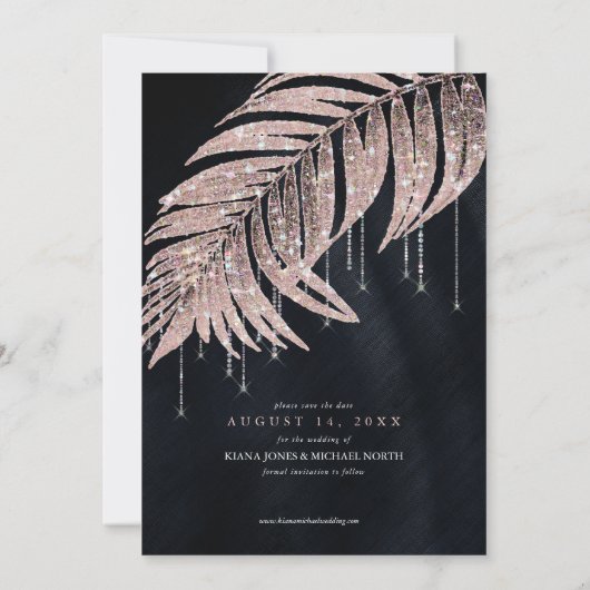 Jewel Palm Leaf Wedding Roos Gold ID830 Save The Date (Achterkant)