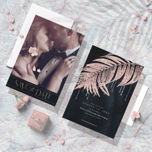 Jewel Palm Leaf Wedding Roos Gold ID830 Save The Date