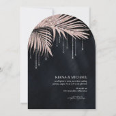 Jewel Palm Leaf Wedding Roos Gold/Navy Arch ID830 Kaart (Voorkant)
