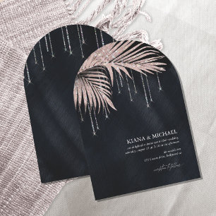 Jewel Palm Leaf Wedding Roos Gold/Navy Arch ID830 Kaart