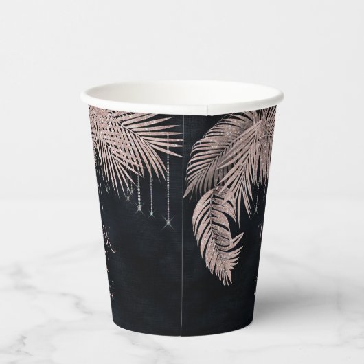Jewel Palm Leaf Wedding Roos Gold/Navy ID830 Papieren Bekers (Rechts)
