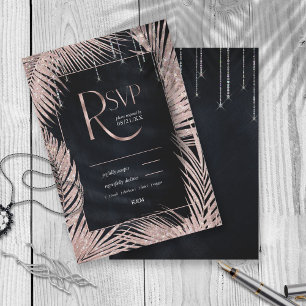 Jewel Palm Leaf Wedding Roos Gold/Navy ID830 RSVP Kaartje