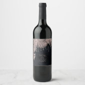 Jewel Palm Leaf Wedding Roos Gold/Navy ID830 Wijn Etiket (Voorkant)