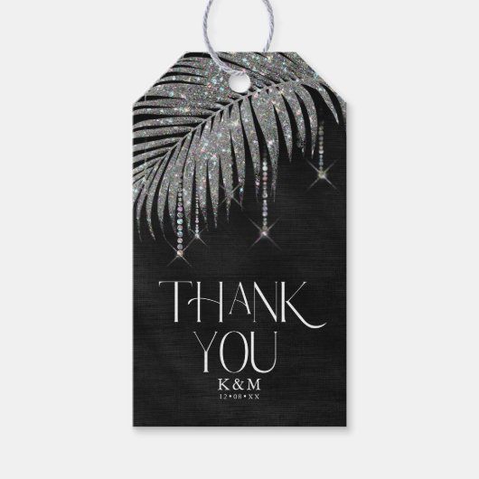 Jewel Palm Leaf Wedding Silver ID830 Cadeaulabel (Voorkant)