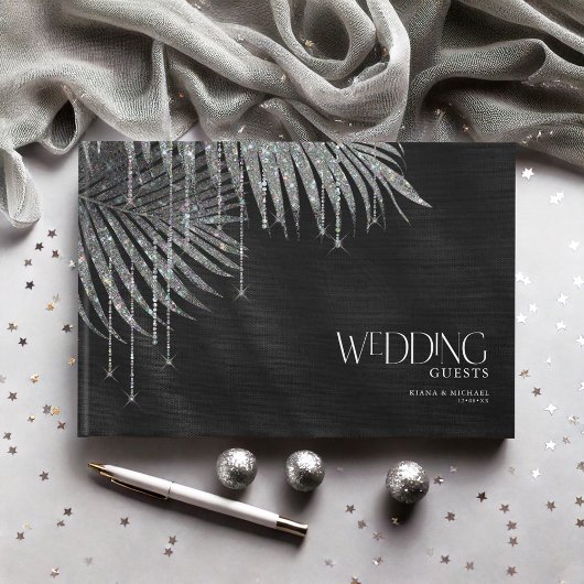 Jewel Palm Leaf Wedding Silver ID830 Gastenboek