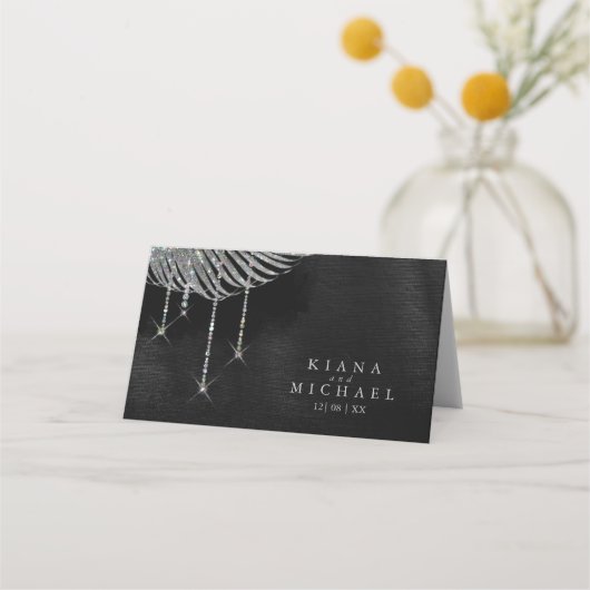 Jewel Palm Leaf Wedding Silver ID830 Plaatskaartje (Achterkant)