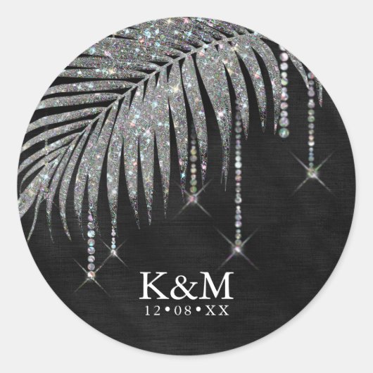 Jewel Palm Leaf Wedding Silver ID830 Ronde Sticker (Voorkant)
