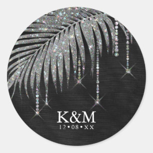Jewel Palm Leaf Wedding Silver ID830 Ronde Sticker