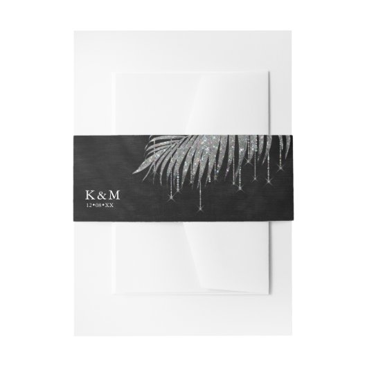 Jewel Palm Leaf Wedding Silver ID830 Uitnodigingen Wikkel (Voorkant Voorbeeld)