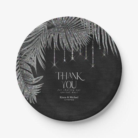 Jewel Palm Leaf Wedding Silver v2 ID830 Papieren Bordje (Voorkant)