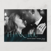 Jewel Palmblad Trouw Dank Je Teal ID830 Aankondigingskaart (Voorkant)