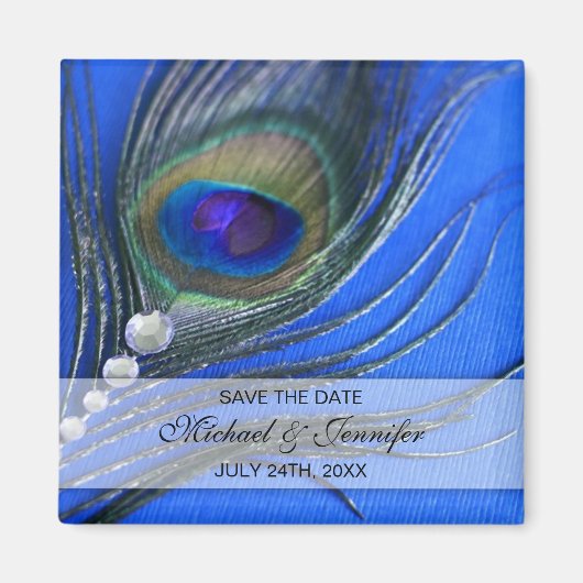 Jewel Peacock Feather Blue Save the Date Magneet (Voorkant)