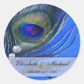 Jewel Peacock Feather Blue Wedding Favor Label (Voorkant)