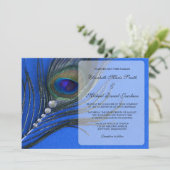 Jewel Peacock Feather Blue Wedding Invitations Kaart (Staand voorkant)