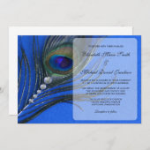 Jewel Peacock Feather Blue Wedding Invitations Kaart (Voorkant / Achterkant)