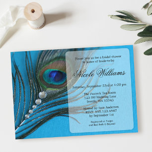 Jewel Peacock Feather Bridal Shower Invitations Kaart