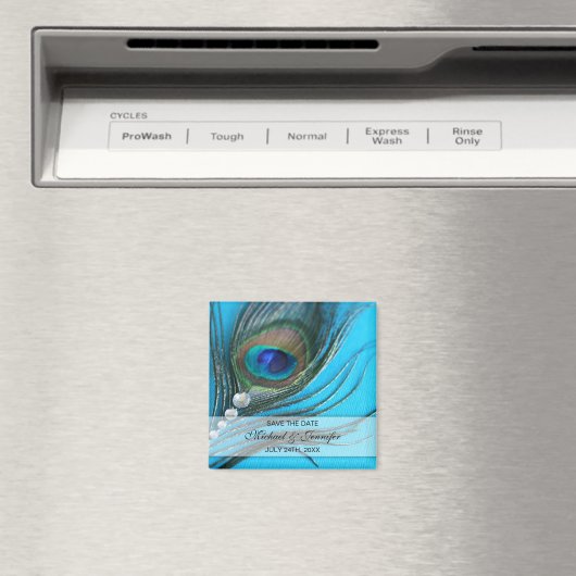 Jewel Peacock Feather Save the Date Magneet (Insitu (Vaatwasser))