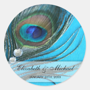 Jewel Peacock Feather Wedding Favor Label