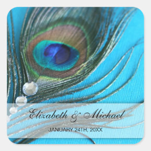 Jewel Peacock Feather Wedding Favor Label