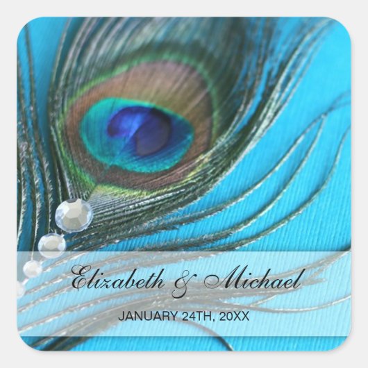 Jewel Peacock Feather Wedding Favor Label (Voorkant)