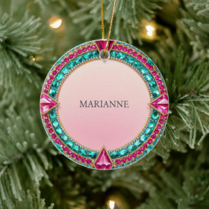 Jewel Pink en Turquoise Keramisch Ornament