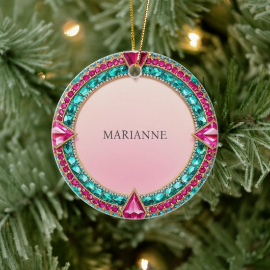 Jewel Pink en Turquoise Keramisch Ornament (Boom)