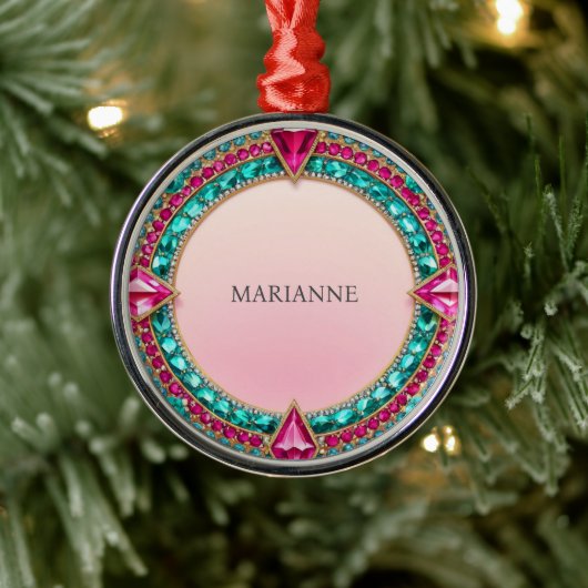 Jewel Pink en Turquoise Metalen Ornament (Boom)