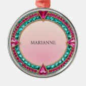 Jewel Pink en Turquoise Metalen Ornament (Voorkant)