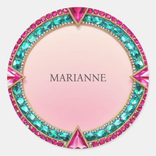 Jewel Pink en Turquoise Ronde Sticker (Voorkant)