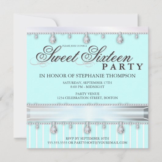Jewel Sparkle Sweet 16 Birthday Party Kaart (Voorkant)