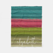 Jewel Tone Abstracte Waterverf Stripes Aangepaste  Fleece Deken (Voorkant)